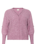 Pink cardigan on a website page with product details.