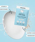 Naturebee dish soap packet with text on a blue background