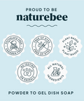 Naturebee product labels on a light blue background