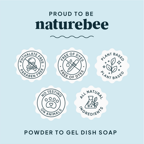 Naturebee product labels on a light blue background