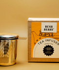 Tea infuser and packaging on a beige background