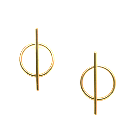 Pair of gold hoop earrings on a white background