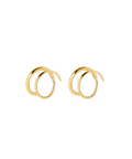 Pair of gold spiral earrings on a white background