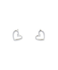 Heart-shaped silver earrings on a white background