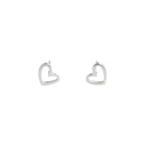 Heart-shaped silver earrings on a white background