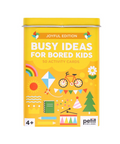 Product page for 'Busy Ideas for Bored Kids' by Petit Collage with a yellow box on a white background.