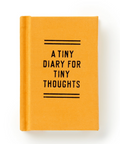 Yellow diary with 'A Tiny Diary for Tiny Thoughts' text on a white background, displayed on a website.