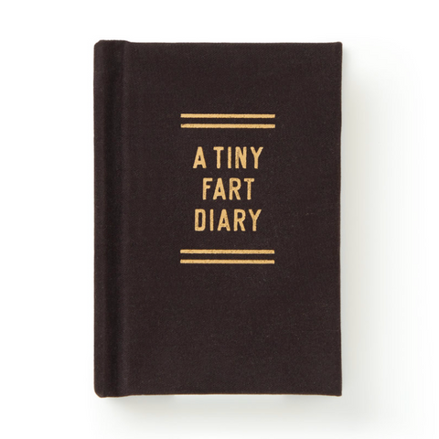 Black book titled 'A Tiny Fart Diary' with gold text on a white background