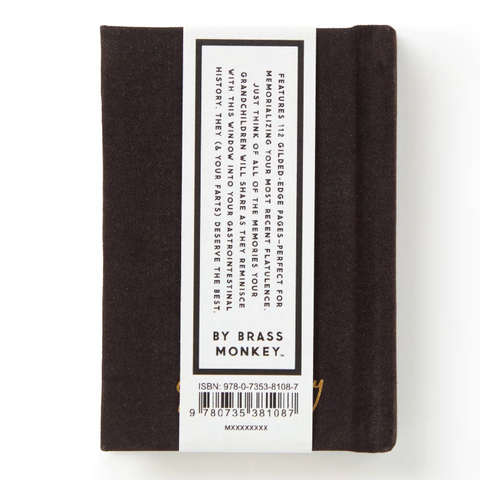 Black notebook with a label on a white background, featuring the brand 'Brass Monkey'.