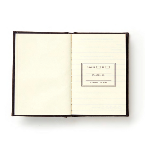 Open notebook with a product description on a white background