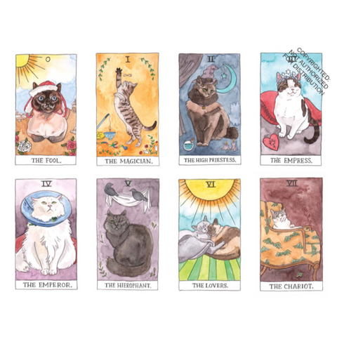 Cat Tarot book with illustrations of cats on a website page.