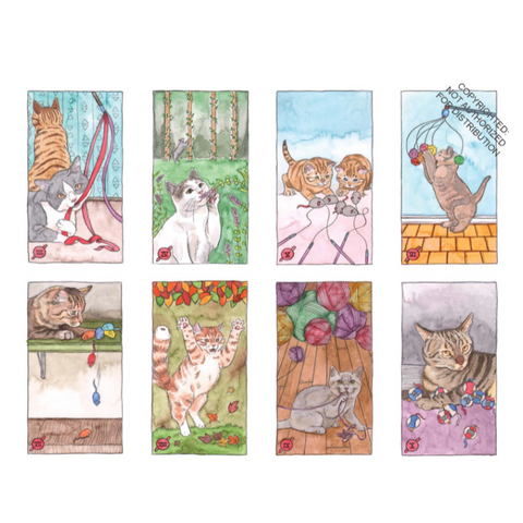 Cat Tarot card set with illustrations on a white background
