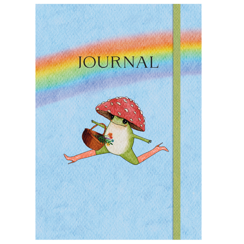 Journal with frog and rainbow design on a product page