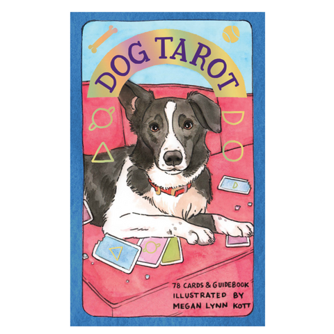 Dog Tarot book cover with a dog illustration on a website page.