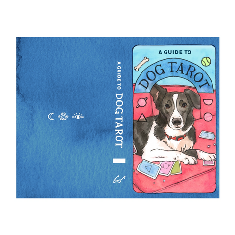 Book cover of 'A Guide to Dog Tarot' with a dog illustration on a white background