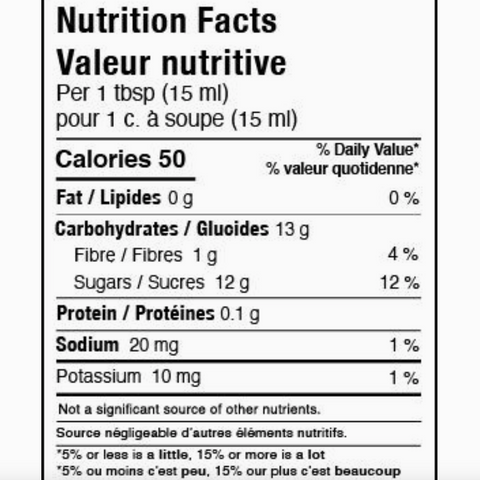 Nutrition facts label for a product on a computer screen