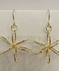 Gold star-shaped earrings on a beige card
