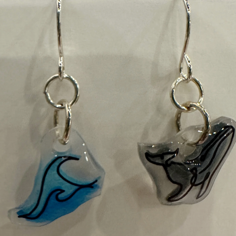 Handmade Silver Wild Sketch Earrings | Mismatched Humpback Whales & Waves
