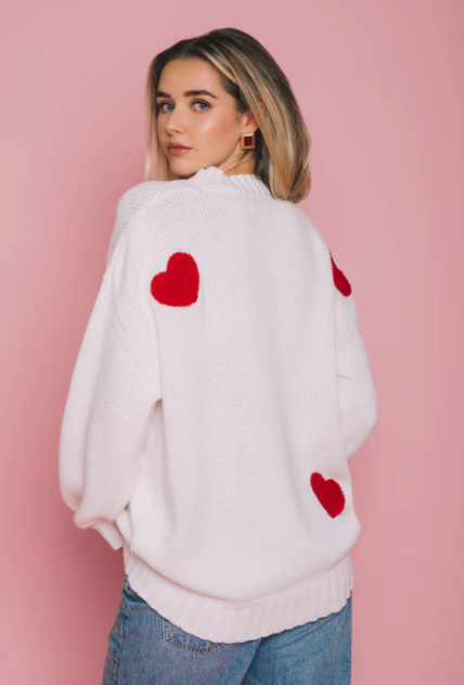 Oversized Patch Cardigan | Cream w/Red