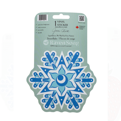 Blue snowflake vinyl sticker on a white background