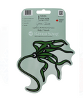 Vinyl sticker packaging with a green octopus design on a light gray background