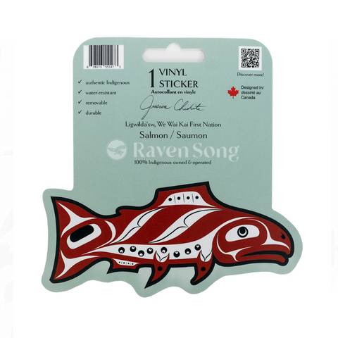 Vinyl sticker with a red and white design on a white background