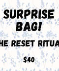 Promotional text for 'Surprise Bag! The Reset Ritual' with a price tag on a floral background.