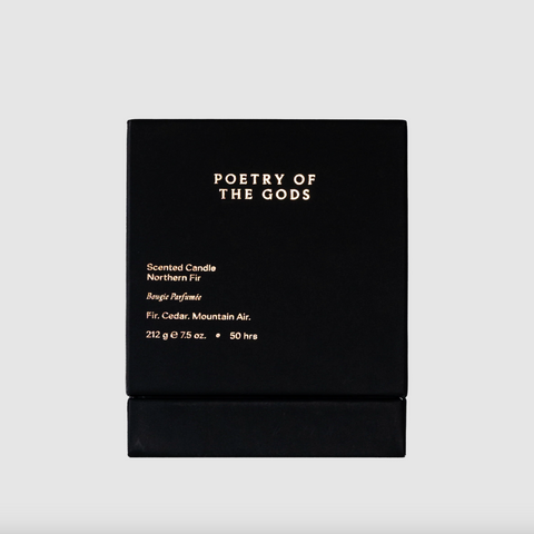 Black box with 'Poetry of the Gods' text on a white background