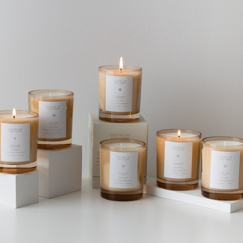 Set of candles with labels on a neutral background