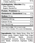 Nutrition facts label for Espresso Sunrise product with ingredients list.