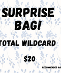 Promotional graphic for a 'Surprise Bag' with text and floral pattern