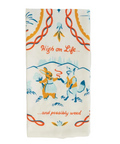 Towel with colorful design and text on a website page