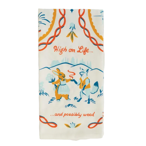 Towel with colorful design and text on a website page