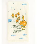 Product page for 'Ringmaster of the Shit Show' towel with cartoon ducks on a white background.