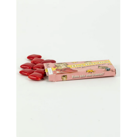 Product page for 'Hey Bitches Gum' with a box of red gum on a white background.
