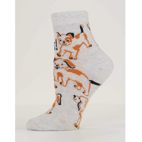 Gray sock with dog pattern on a product page