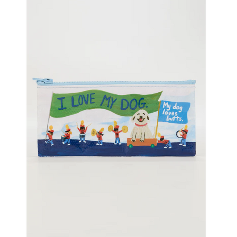 Product page of a pouch with 'I Love My Dog' text on a website.