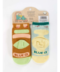 Two baby socks on a card with 'Blue Q' branding, displayed on an e-commerce website.