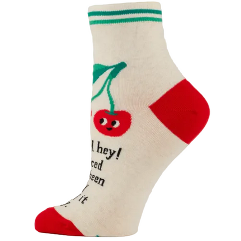 Sock with cherry design and text on a website page