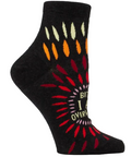 Black sock with colorful design and text on a website page
