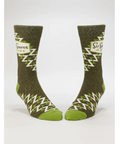 Green socks with white patterns on a white background, displayed on an e-commerce website.