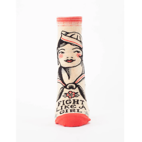 Sock with 'Fight Like A Girl' design on a website page