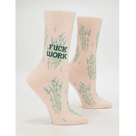 Pair of socks with 'Fuck Work' text on a product page