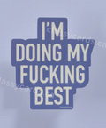 Product listing for a sticker with text on a light blue background