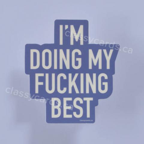 Product listing for a sticker with text on a light blue background