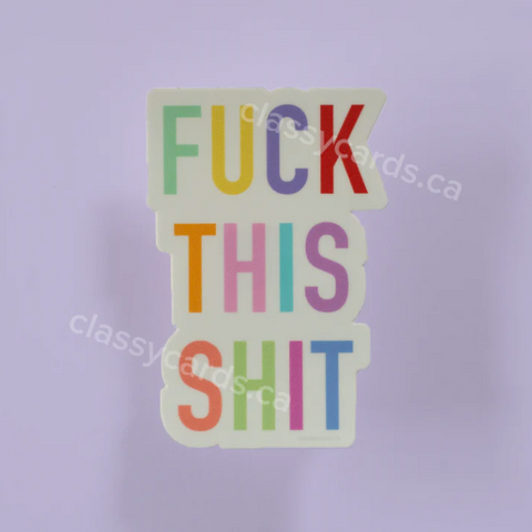 Colorful text stickers on a purple background with a product listing on the right.