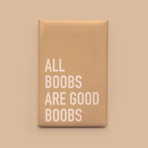 Cardboard box with 'ALL BOobs ARE GOOD BOobs' text on a beige background