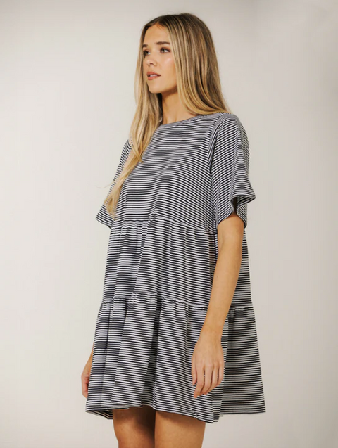 Striped T-Shirt Dress 100% Cotton | Cream w/ Black