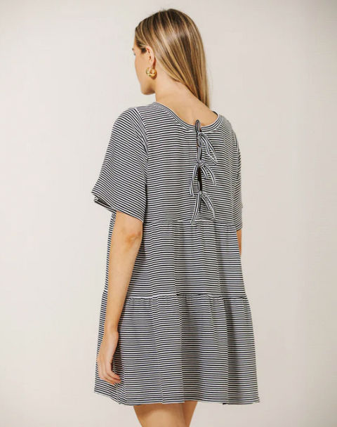 Striped T-Shirt Dress 100% Cotton | Cream w/ Black