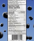 Nutrition facts label with blueberries on a blue background